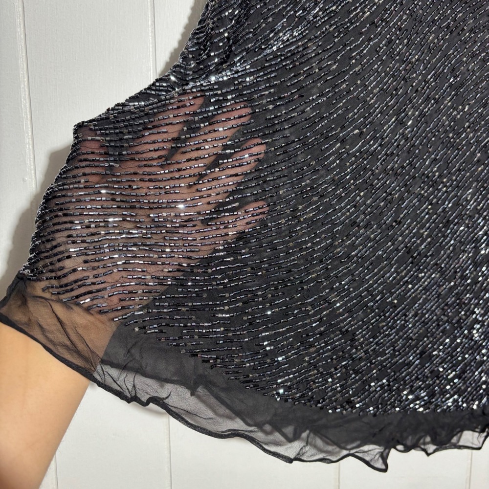 Vintage Y2K Black Beaded Midi Skirt Ruffle Hem Old Money‎ Delicate Evening Large - Picture 4 of 11